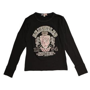 Bejeweled Rhinestone Graphic Long Sleeve Tee S Y2K Glam Streetwear